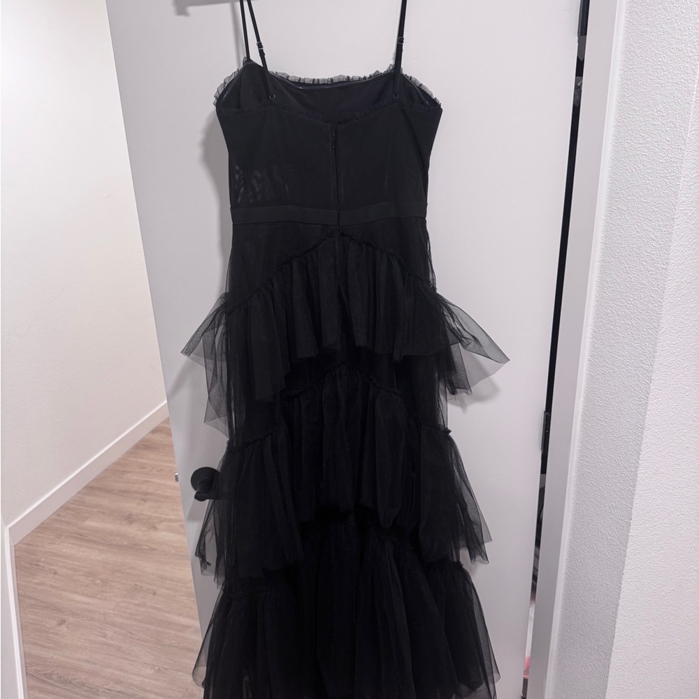 BCBGMaxAzria Black Strapless Tiered Dress